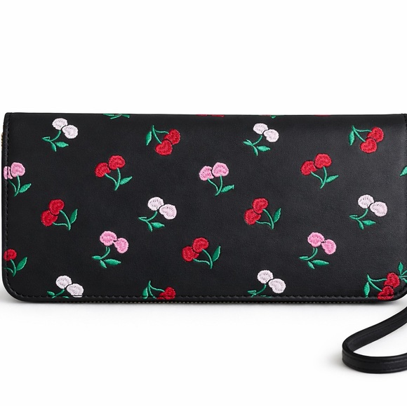 Betsey Johnson Black Wristlet with Floral Embroidery NIB - Picture 2 of 3